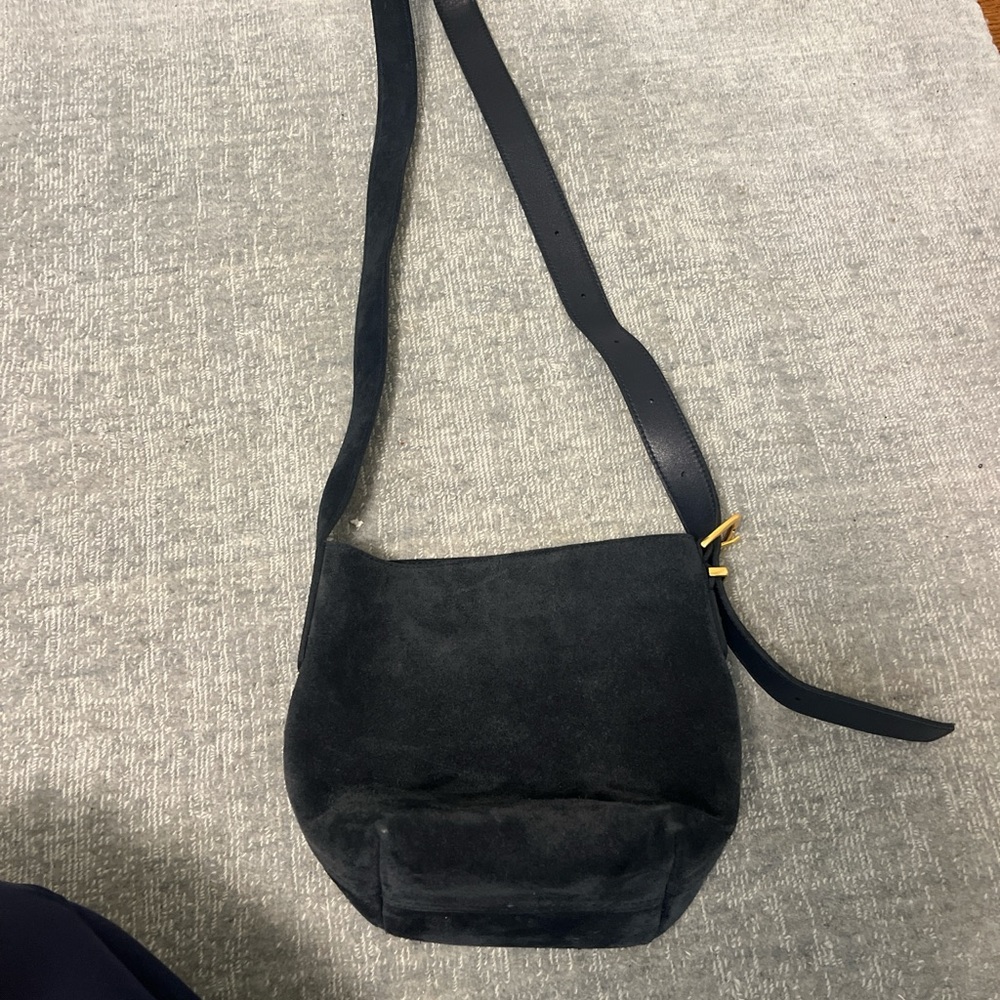Madewell navy suede crossbody bucket bag